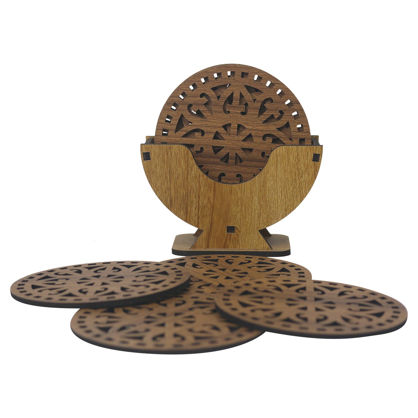 Premium MDF Round Coaster Set 10pcs with Holder for Tea Coffee Cups & Mugs | Drink Coasters for Table Protection | Heat Resistant Reusable Eco-Friendly Coaster Stand INC-33215