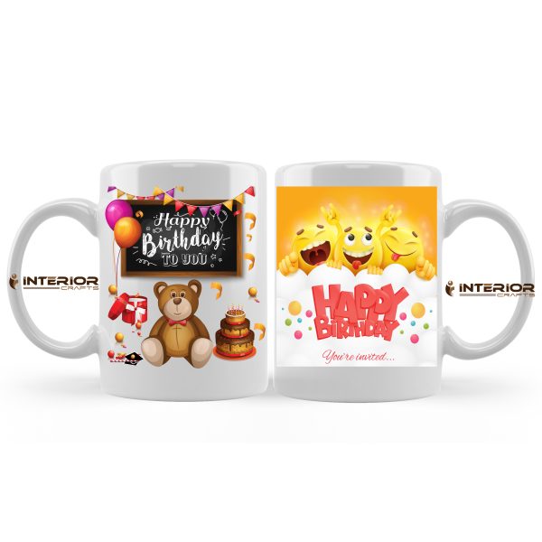 "Kids Happy Birthday To U" Wishes Funny Emoji Printed White Coffee Mug.