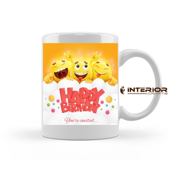 "Kids Happy Birthday To U" Wishes Funny Emoji Printed White Coffee Mug. - Image 3