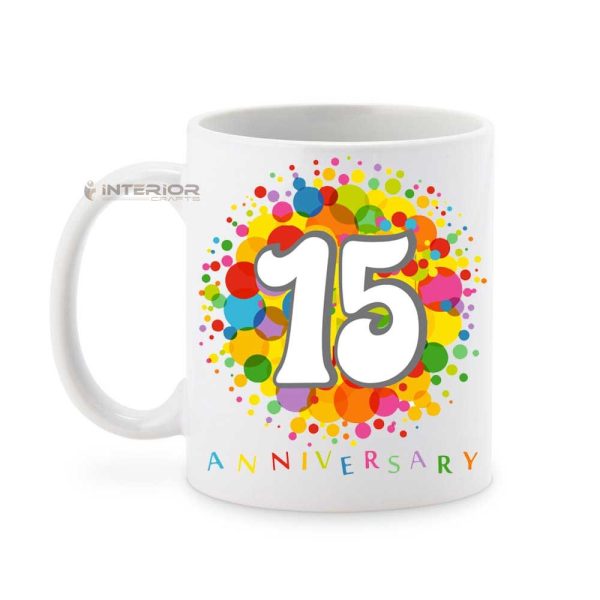 "15th Year Happy Anniversary" Wedding Gift Couple ceramic Coffee Mug. - Image 2