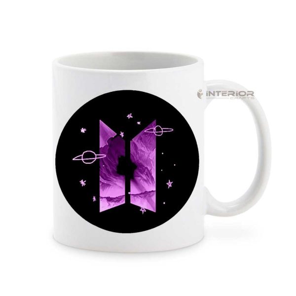 "BTS Black LOGO Purple Galaxy" Printed White Ceramic Mug. - Image 3