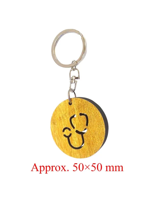 "Wooden Stethoscope Doctor Round Shape Smart Key Chain" For Gift, Car, Home & Bike. - Image 2