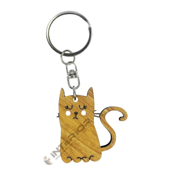 "Wooden Cute Cat key Ring" With Double Side Board Smart Key Chain For Car, Home & Bike. - Image 2