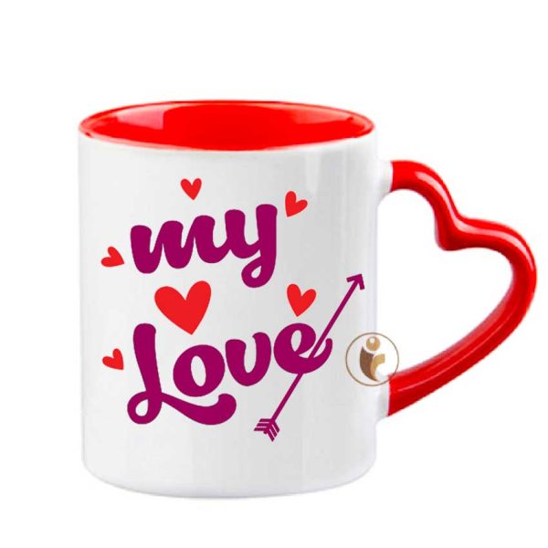 "My Love" Quotes Printed Heart Handle Ceramic Coffee Mug. - Image 3