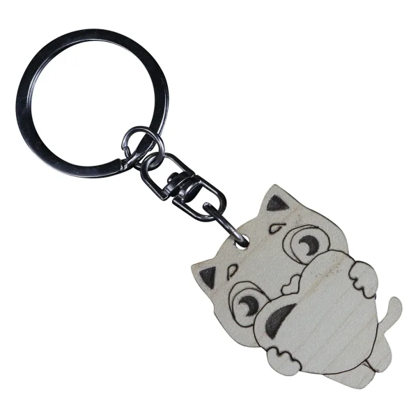 "Wooden Cat Shape Key Ring" For Gift. - Image 2