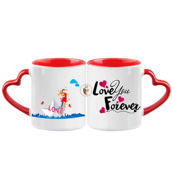 "Love You Forever" Quotes Printed Heart Handle Ceramic Coffee Mug.