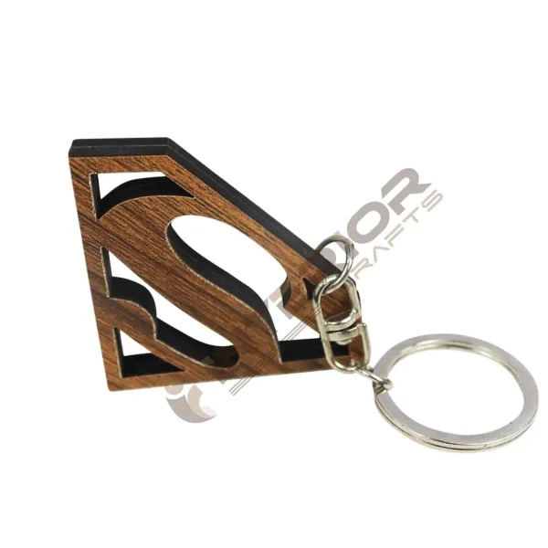 "Wooden Super Man Logo Key Ring" Smart Key Chain For Car, Home & Bike. - Image 2