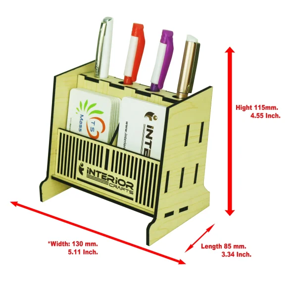 "Wooden 2 side Business Card Holder With Pen/pencil Holder"  Office Stationery Organizer. - Image 4