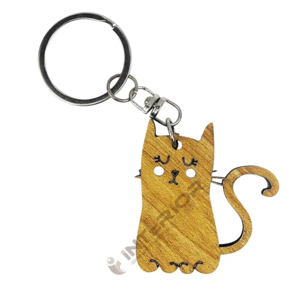 "Wooden Cute Cat key Ring" With Double Side Board Smart Key Chain For Car, Home & Bike.