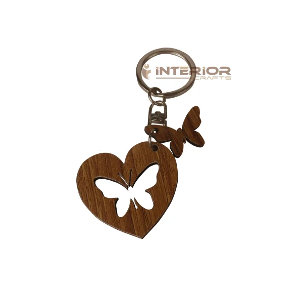 "Wooden key Ring Love Safe (Butterfly's) With Mini Butterfly's" Laminating MDF Board Smart Key Chain For Car, Home & Bike Key Ring