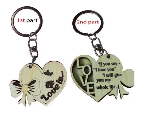 "Wooden key Ring Love Shape" Smart Double Sided  Key Chain For Car, Home & Bike.