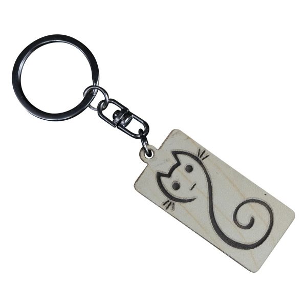 "Wooden Cute Cat Smile Face and Body" Key Ring For Gift.