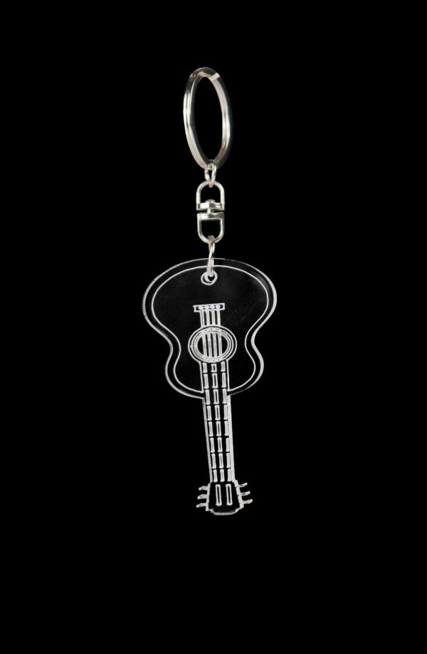 "Clear Acrylic Plastic Guitar Key Ring" Key Ring For Car, Bike, Home, Back Pack, Best Gift.