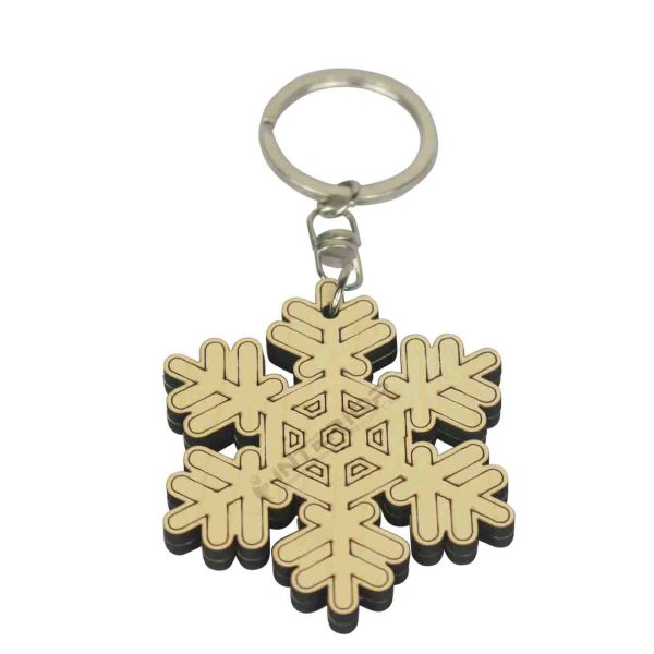 "Wooden Snowflakes Shape Key Ring" Key Ring For Car, Bike, Home, Back Pack, Gift.