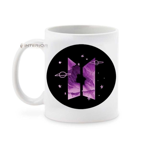 "BTS Black LOGO Purple Galaxy" Printed White Ceramic Mug. - Image 2