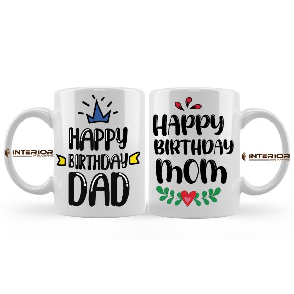 "Happy Birthday Dad Mom" Couple Ceramic Coffee Mug.