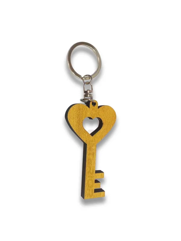 "Wooden Key Shape Key Ring" Key Ring For Car, Bike, Home, Back Pack, Gift.