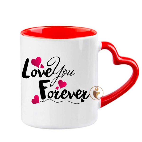"Love You Forever" Quotes Printed Heart Handle Ceramic Coffee Mug. - Image 3
