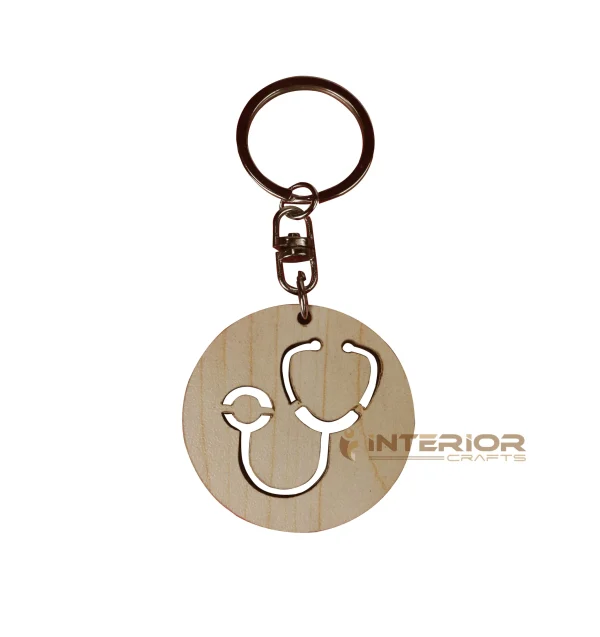 "Wooden key Ring Doctor Stethoscope" Round Shape Smart Key Chain For Car, Home & Bike. - Image 2