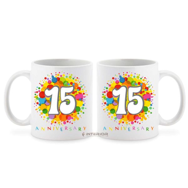 "15th Year Happy Anniversary" Wedding Gift Couple ceramic Coffee Mug.