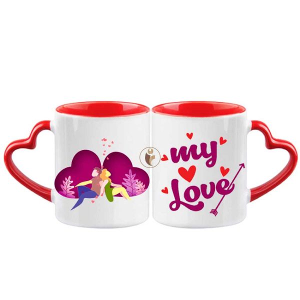 "My Love" Quotes Printed Heart Handle Ceramic Coffee Mug.