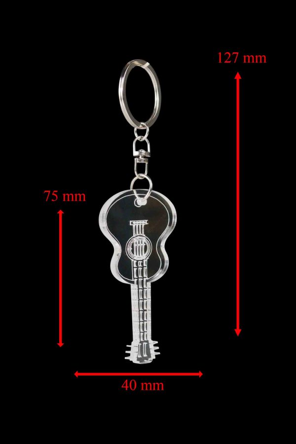 "Clear Acrylic Plastic Guitar Key Ring" Key Ring For Car, Bike, Home, Back Pack, Best Gift. - Image 2