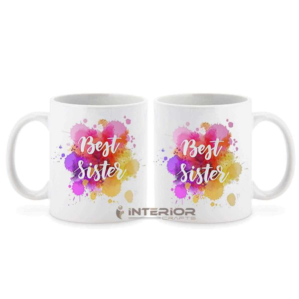 "Best Sister" ART Design Printed White Ceramic Mug.