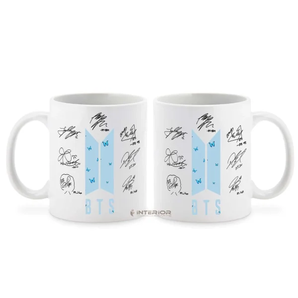 "BTS Member Signature ART Design Printed White Ceramic Mug"