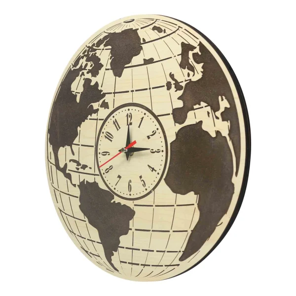 "Wooden World Map Large Wall Clock" For Office, Bedroom, Study Room, Sports bar, Game room, Living room, Gift.