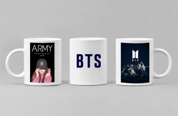 "BTS Saranghae K-Pop Fan" Design Printed White Ceramic Mug.