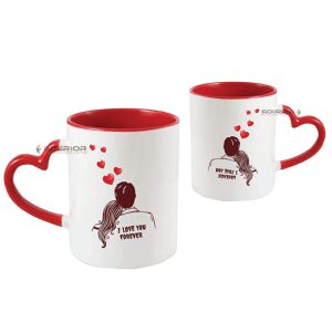 "I Love You Forever" Quotes Heart Handle Printed Ceramic Mug.