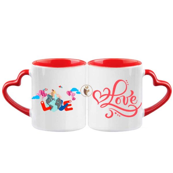 "Love In The Air Quotes Printed Heart Handle Ceramic Mug"