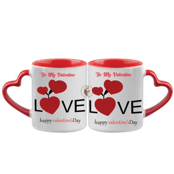 "Happy Valentine Day Be My Valentine" Quotes Printed Heart Handle Ceramic Mug.