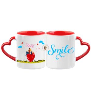 "I Love U Art Smile Quotes Printed Heart Handle Ceramic Coffee Mug"
