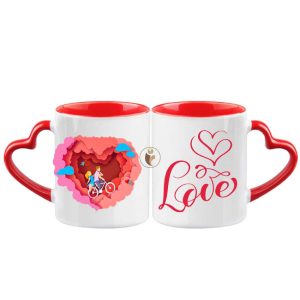 "Love Text With Love Shape Art Quotes Printed Heart Handle Ceramic Mug"