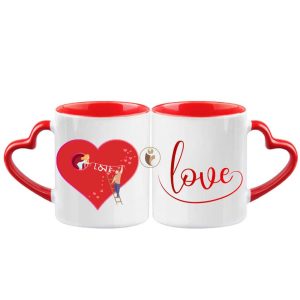"Love Love Love Quotes Printed Heart Handle Ceramic Coffee Mug"