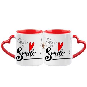 "You MAKE ME Smile Quotes Printed Heart Handle Ceramic Coffee Mug"