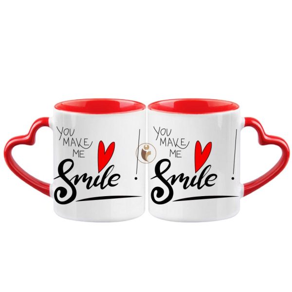 "You MAKE ME Smile Quotes Printed Heart Handle Ceramic Coffee Mug"