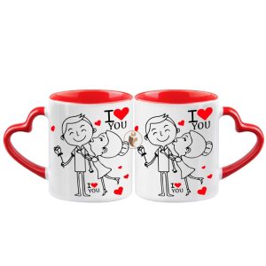 "I Love You" (Cartoon) ART Quotes Printed Heart Handle Ceramic Coffee Mug