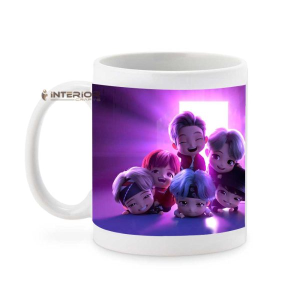 "BTS Cartoon Design Printed White Ceramic Mug." - Image 3