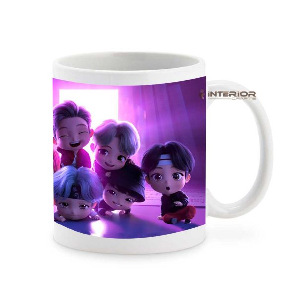 "BTS Cartoon Design Printed White Ceramic Mug." - Image 4