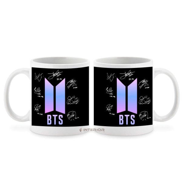 "BTS Logo With BTS Member Signature White Ceramic Mug."