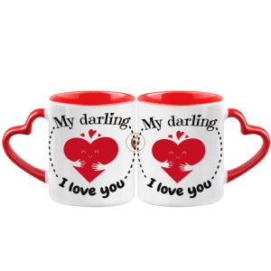 "My Darling I Love You Quotes Printed Heart Handle Ceramic Coffee Mug"