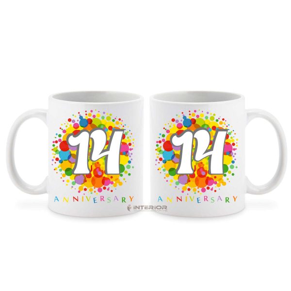 "14th Year Happy Anniversary" Wedding Gift Ceramic Coffee Mug.