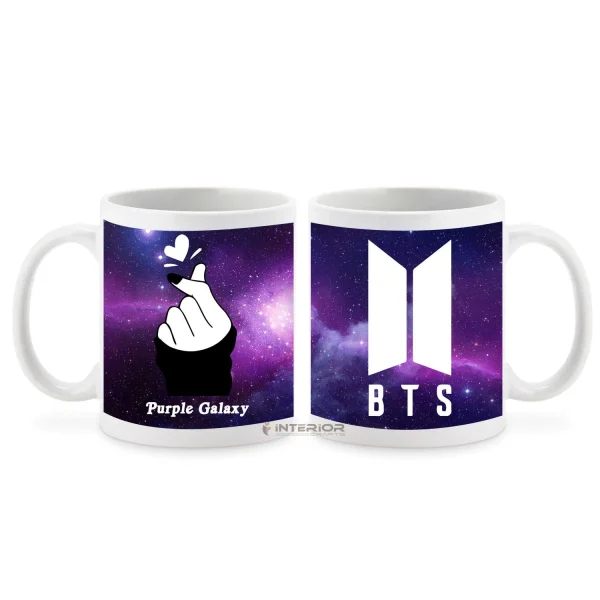 "BTS Logo Purple Galaxy" Printed White Ceramic Mug.