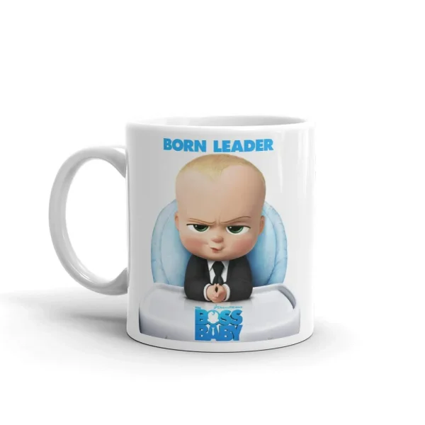 "Boss Baby Born Leader" Printed Cartoon White Coffee Mug. - Image 2