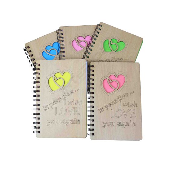 Wooden "I Wish Love You Again" Spiral Notebook. - Image 4