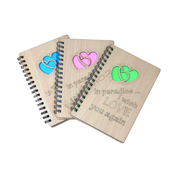Wooden "I Wish Love You Again" Spiral Notebook.