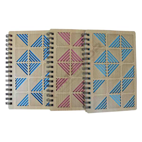 Wooden Diamond Cut Design Spiral Notebook.