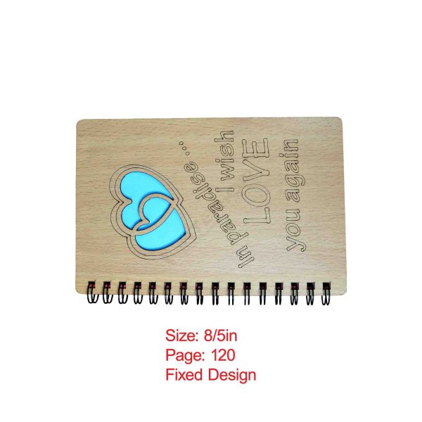 Wooden "I Wish Love You Again" Spiral Notebook. - Image 3